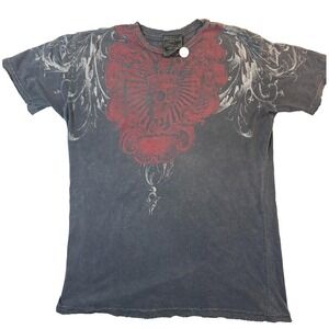 Y2K MMA Elite Symbolic Skull Crest Tee Affliction Style Grunge Biker Vintage USA